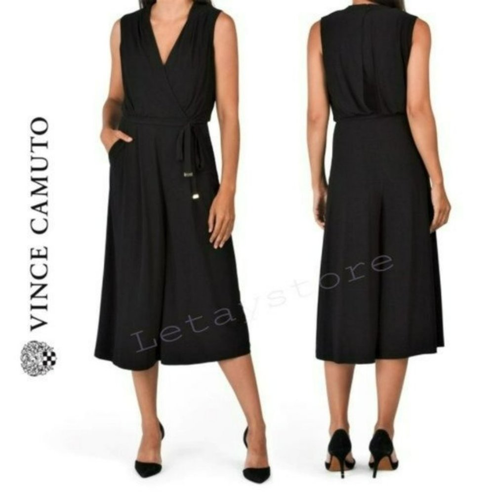 NWT Vince Camuto Surplice Front Pleated Wide Leg Cropped Jumpsuit - Picture 1 of 9